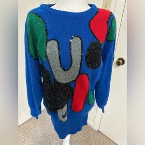 Vtg IB Diffusion Womens Sweater S Lambs Wool Blend Sequin Blue